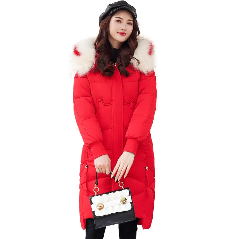 

Winter Coat Women Hooded Fur Collar Long Parkas Mujer Plus Size Loose Thick Warm Down Cotton Coat Female Casual Overcoat Femme
