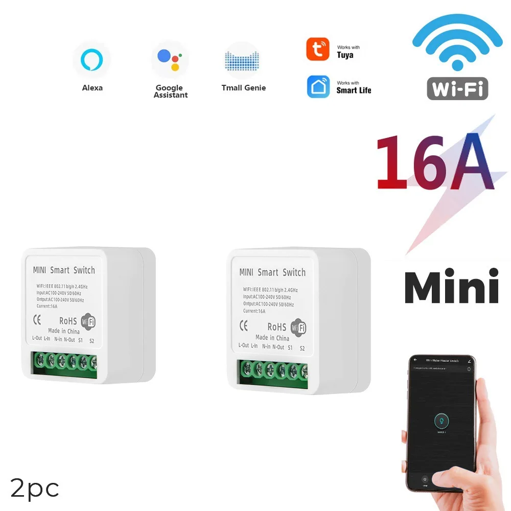 

Mini DIY Smart Switch 16A Tuya Wifi Led Light Smart Life Push Module Support 2 Way Voice Relay Timer Work with Google Home Alexa