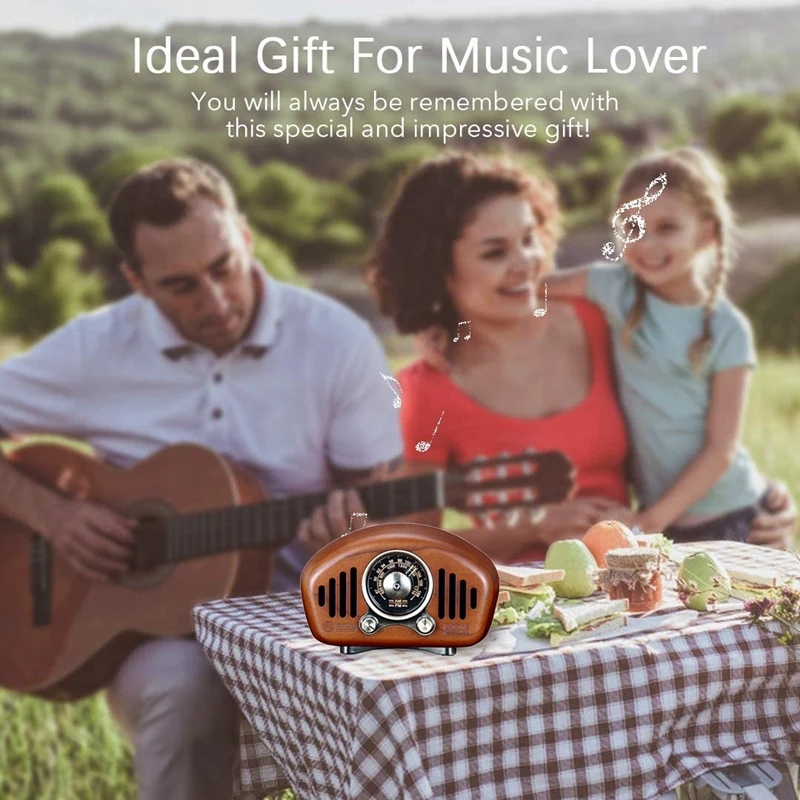 

Retro Bluetooth 5.1 Speaker Cherry Wooden AM FM Classic Style Radio Strong Bass Enhancement Volume TF Card & MP3 Player