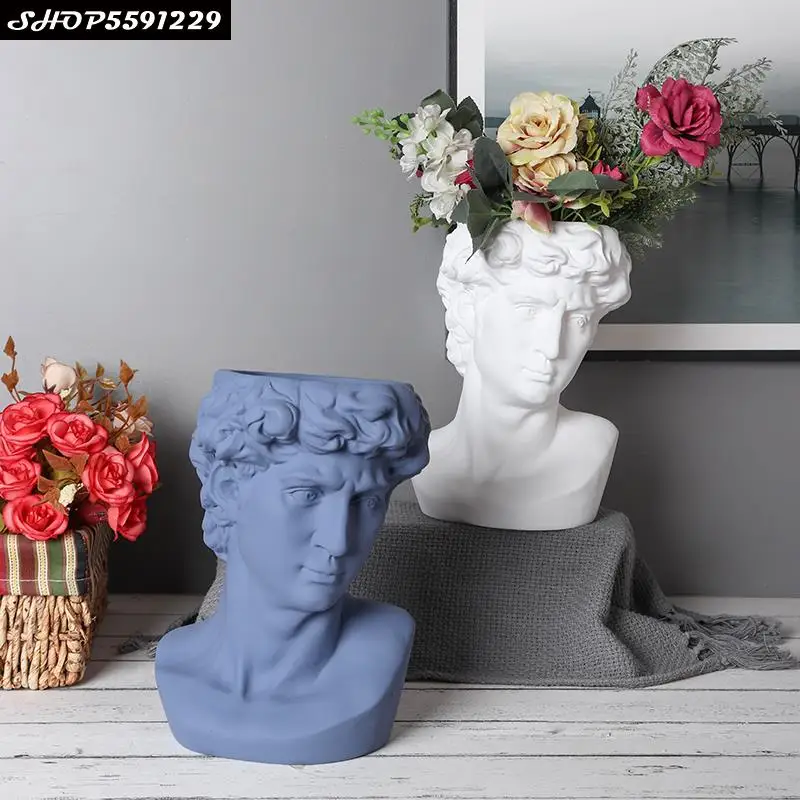 

European-style Ceramic Head Vase Flower Pot Abstract Art Portrait Sculpture Succulent Green Radish Head Desktop Flower Pot Decor