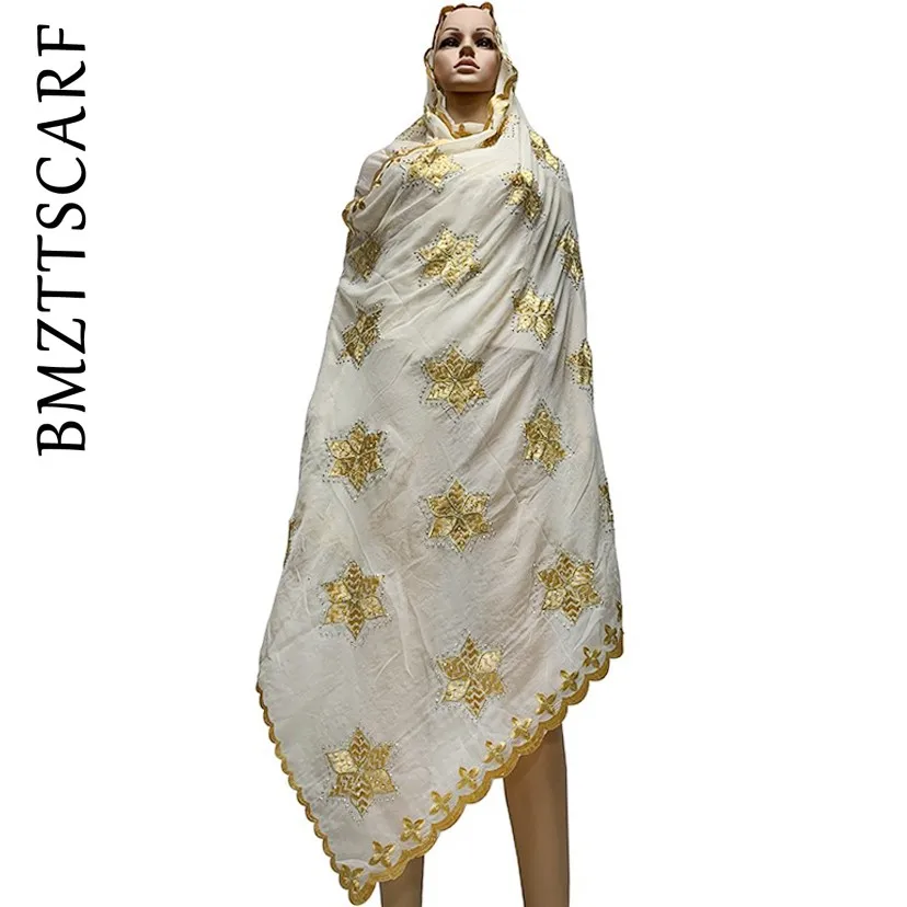 100% хлопковые шарфы африканские женские мусульманская вышивка платок с камнями