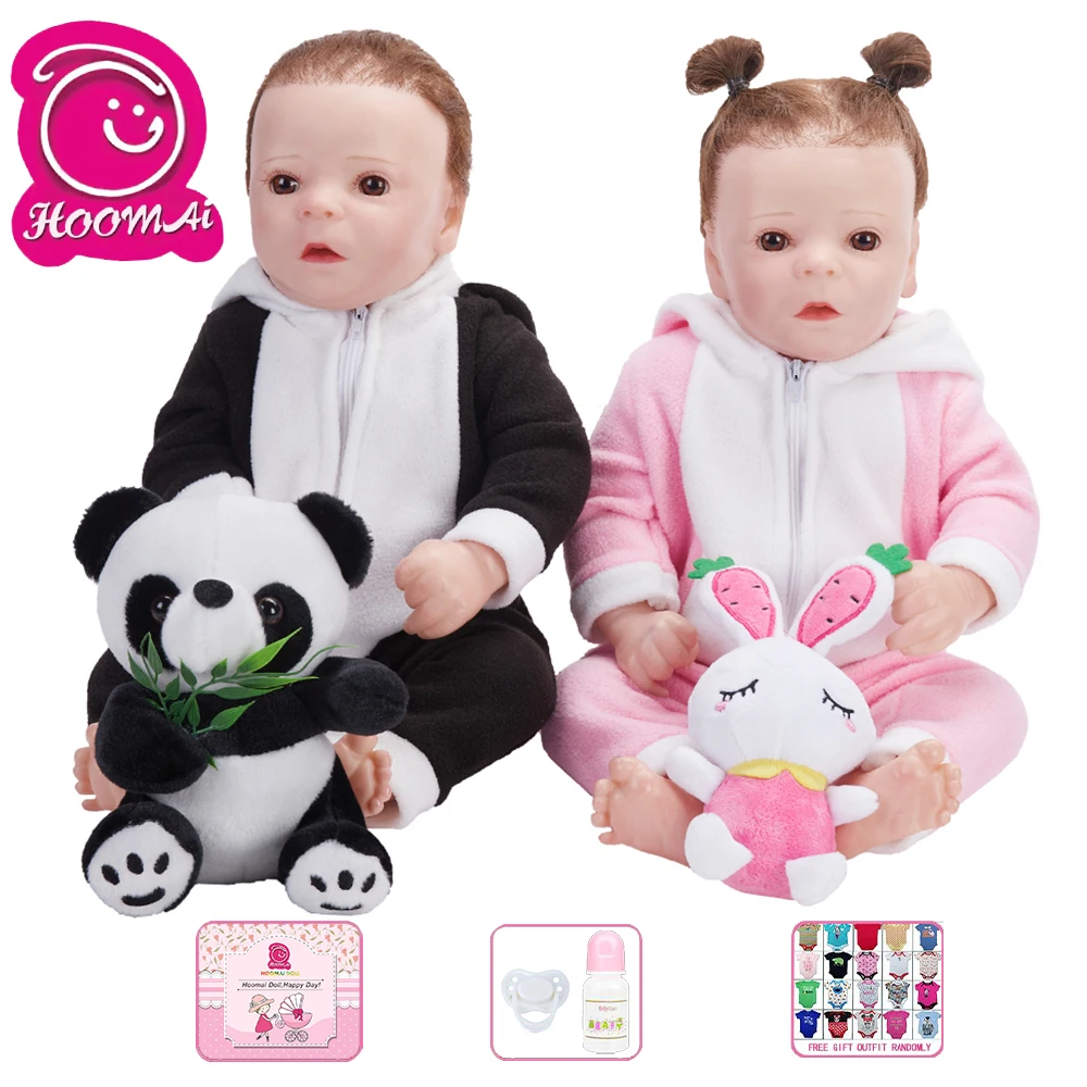 

Hoomai Toddler Awake Twins Reborn Baby 45CM Soft Body Bebe Reborn Dolls For Children Birthday Gift Toy