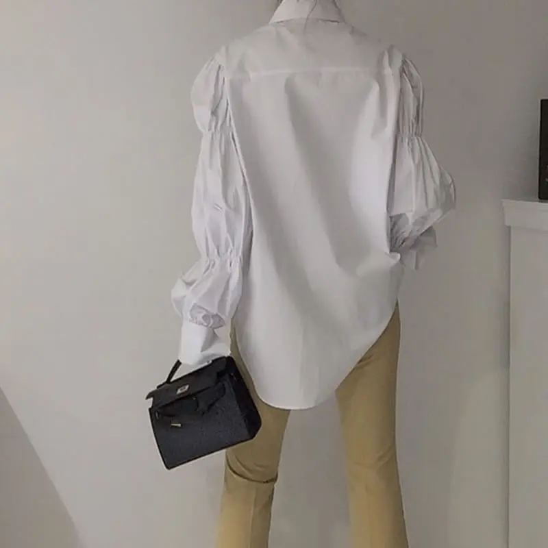 

XITAO Patchwork Button Solid Shirt Women 2021 Spring Casual Fashion New Style Temperament All Match Puff Sleeve Blouse ZY5022