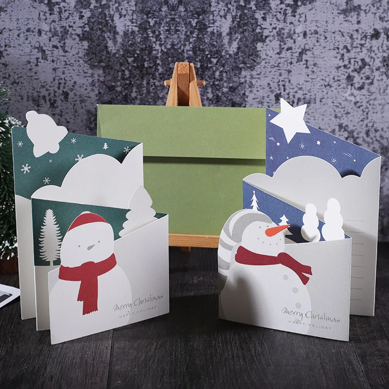 12 Pcs Christmas Cards Fresh Simple Greeting With Envelope Blessing Card Tri-Folding 3d Post Invitation New Year | Дом и сад