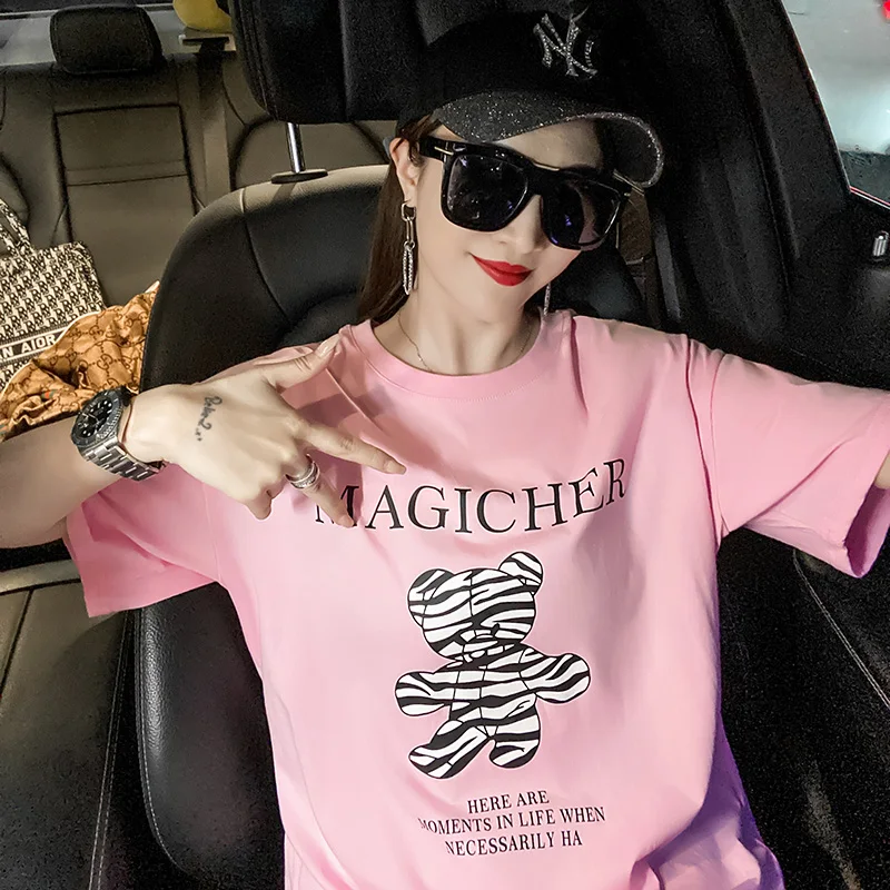 

New Women T-shirts Tops Korean 2021 Summer Fashion Female letter Cartoou Short Sleeve Women T shirt all neon store clothes