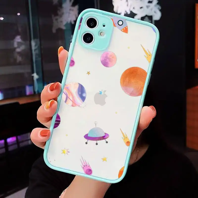 

Space Planet Stars Moon Spaceship Phone Cases matte transparent For iphone 7 8 11 12 plus mini x xs xr pro max cover