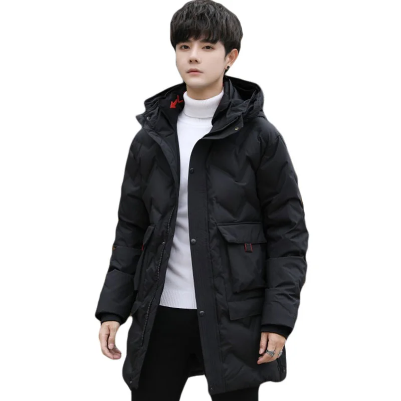 New 2022 Winter Mid-Length Hooded Warm 80% Grey Duck Down Jacket Parkas For Mens Solid Puffer Coats Streetwear Thick Windbreaker