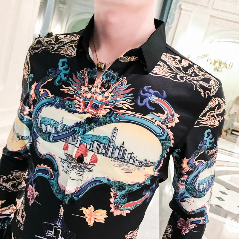 Осень 2019 тонкая рубашка с длинными рукавами Мужская соц чаша A236-9825-P55 |