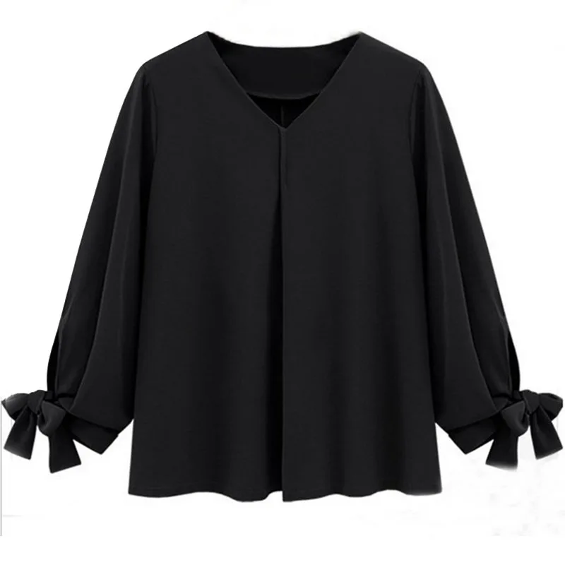 Женские шифоновые блузки размера плюс в Корейском стиле XXL 4XL 3XL с v-образным