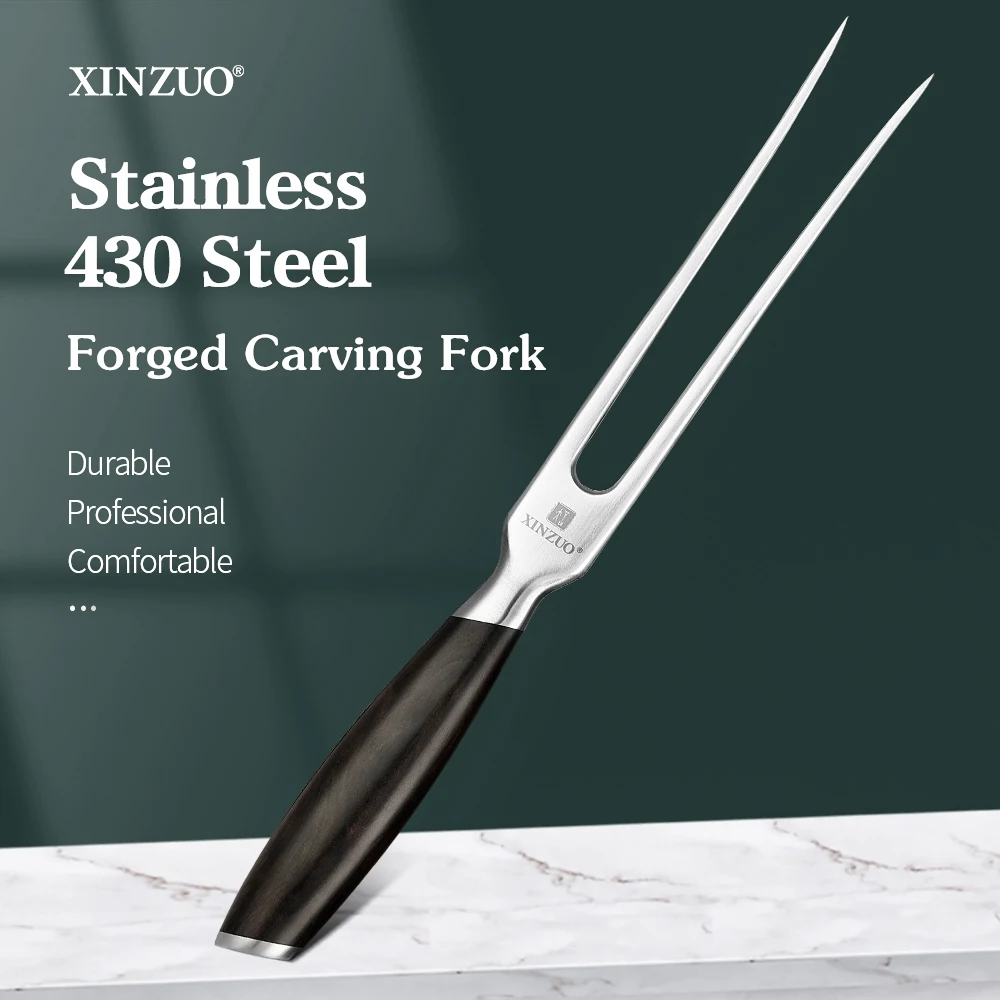 

XINZUO Forged Carving Fork Knife 1-2PCS 430 Stainless Steel Barbecue Cleaver Steak Fork Roasting Knife Kitchen Dining Tableware