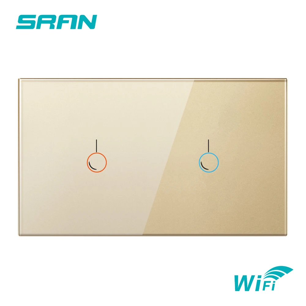 Настенный Беспроводной Выключатель SRAN английская 2 клавиши Wi Fi сенсорный