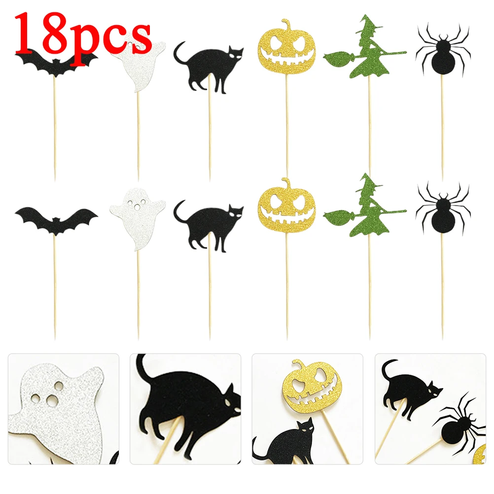 18 шт. Забавный Хэллоуин торт Топпер ведьма летучая мышь призрак кошка паук Тыква