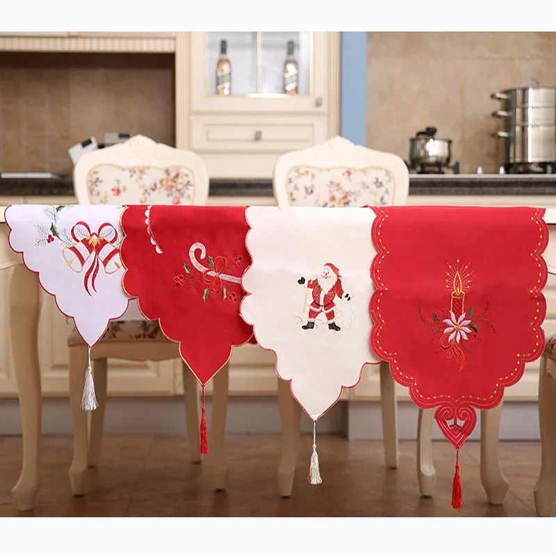 

40*170 cm Christmas Table Runner Red White Tablecloth Christmas Decorations For Home Table New Year Decorations