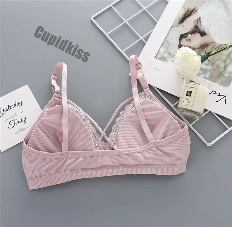 New ice silk thread wrapped chest, sexy lace beauty back no steel ring bra adjustable shoulder strap