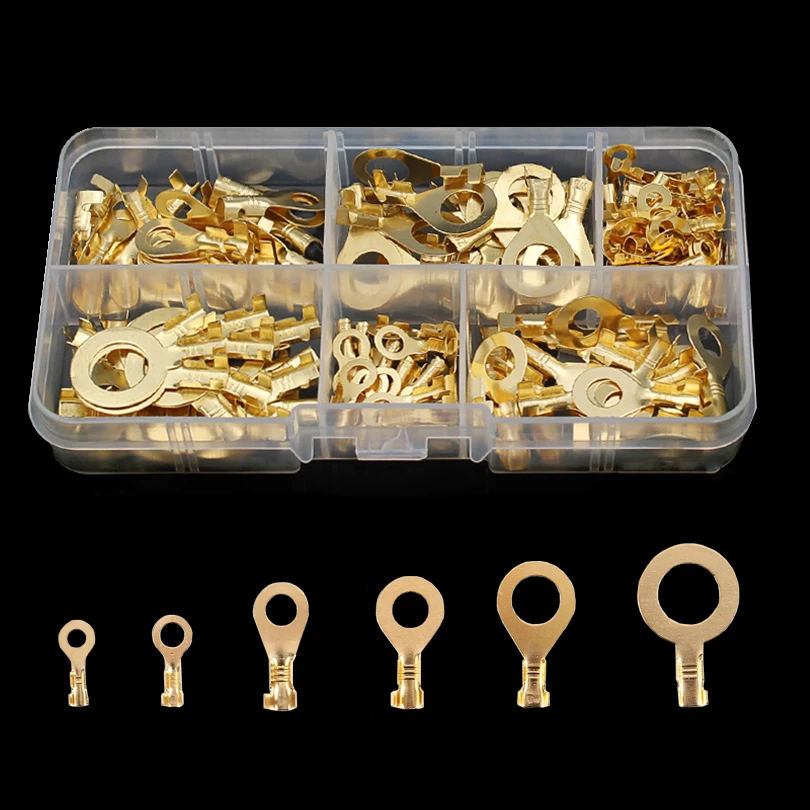 

150PCS M3 M4 M5 M6 Ring Lugs Ring Eyes Copper Crimp Terminals Cable Lug Wire Connector Non-insulated Assortment Kit