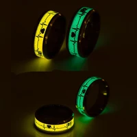 2021 new fashion punk cool orange and blue glowing ecg couple ring men and women jewelry gifts