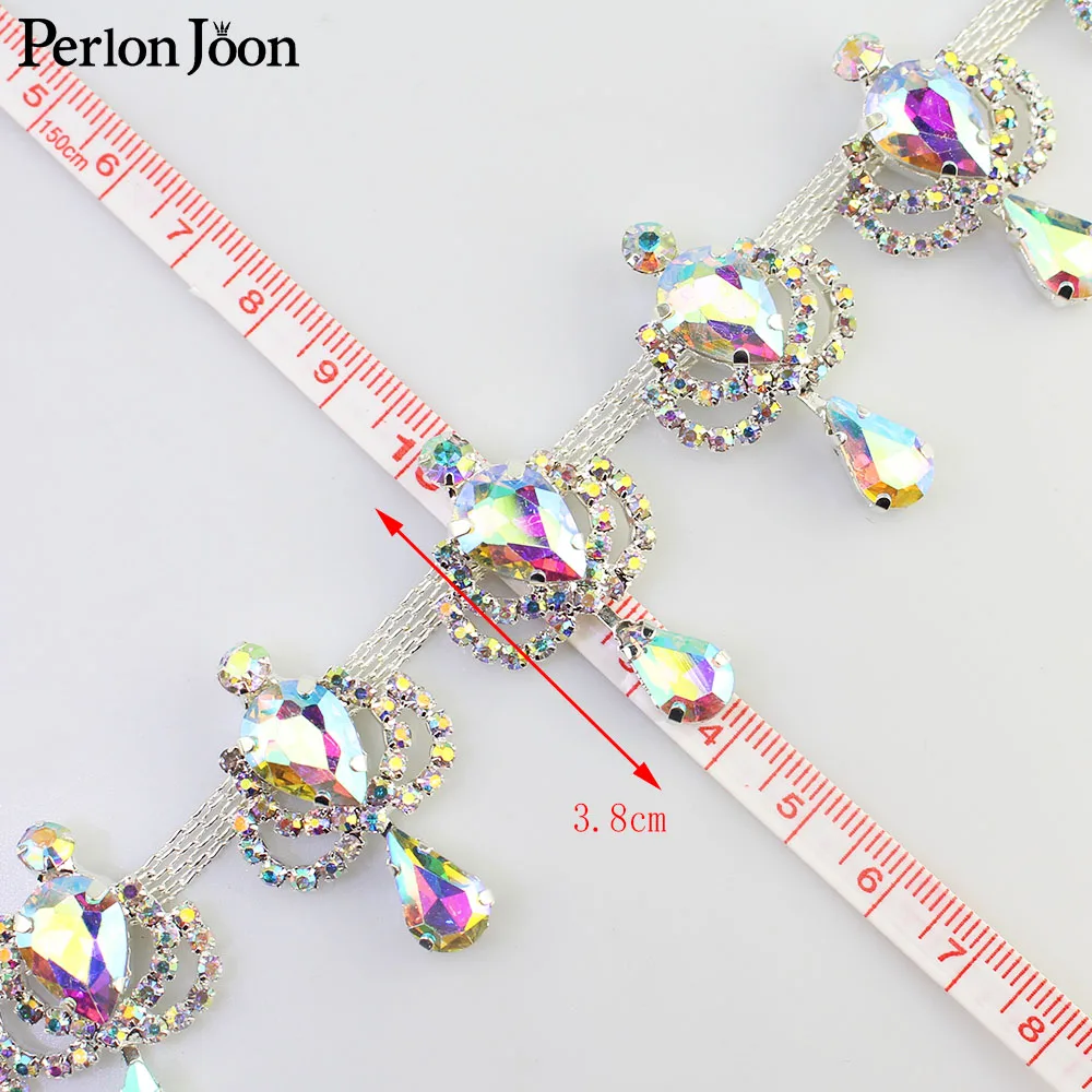 

New AB Crystal Water Drop Rhinestone Trim Sparkling AB Color Glass Bridal Wedding dress Headdress decoration Chain ML118