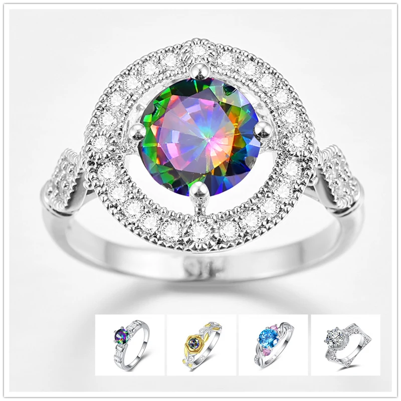 Женское кольцо с разноцветным цирконом Размеры 6 7 8 9|Обручальные кольца| |