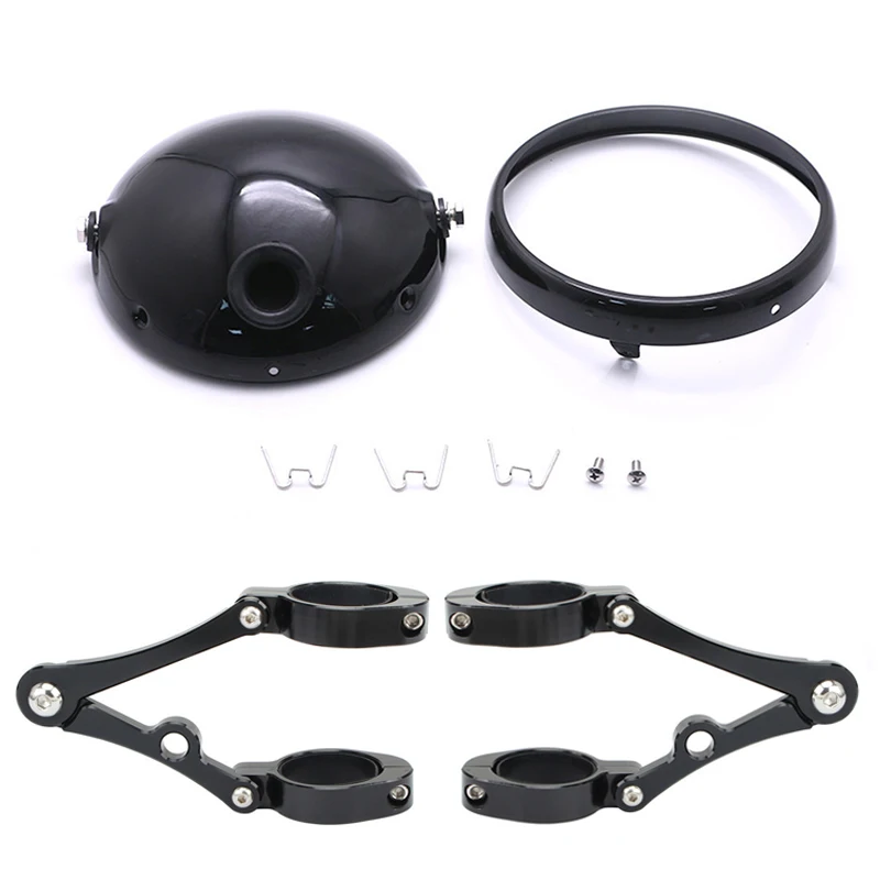 

7" Motorcycle Headlight Cover Housing Black Aluminum w/39mm Adjustable Front Fork Tube Holder Clamp