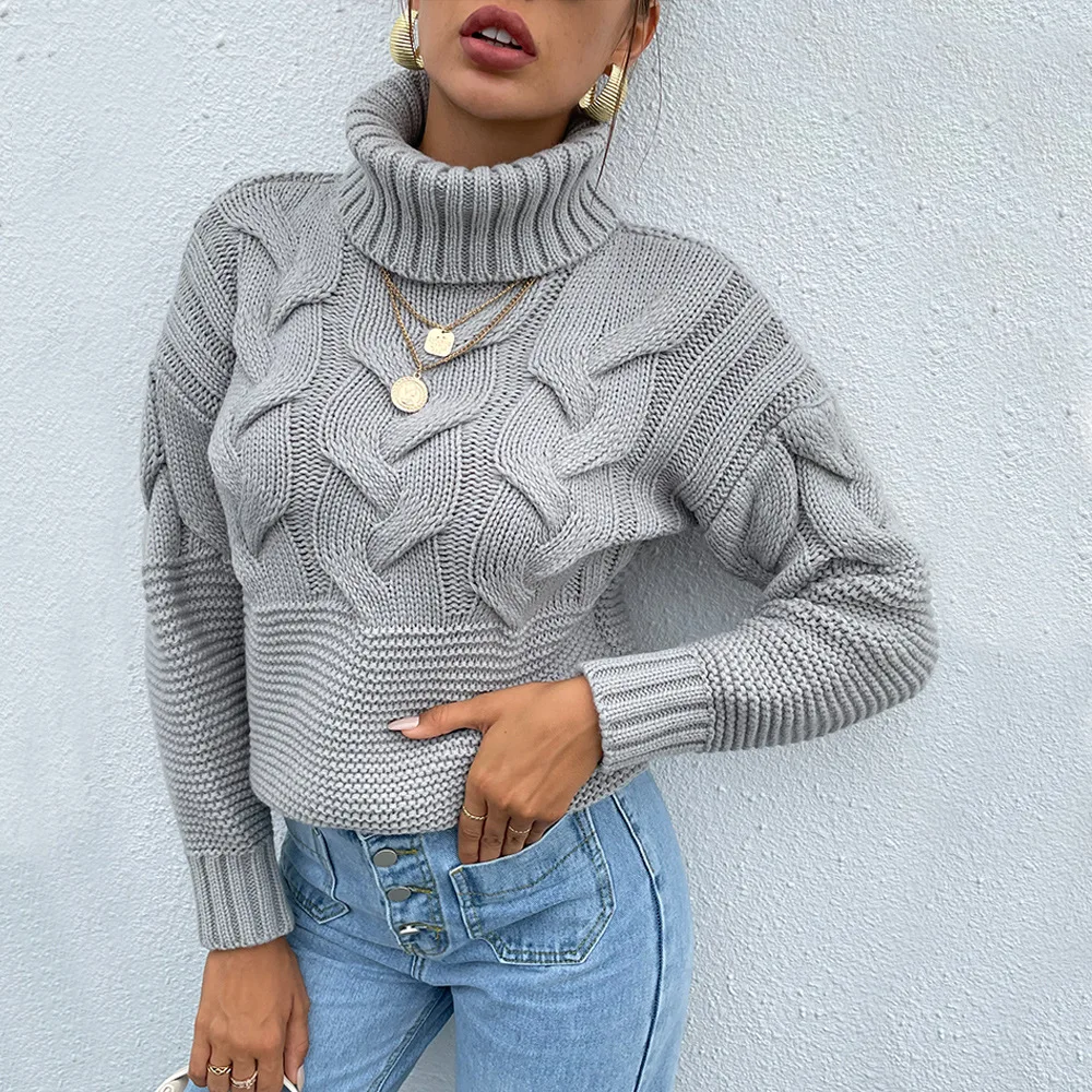 

Утепленный свитер 2021, женские осенне-зимние топы, вязаный короткий пуловер в Корейском стиле, водолазка серого цвета для женщин