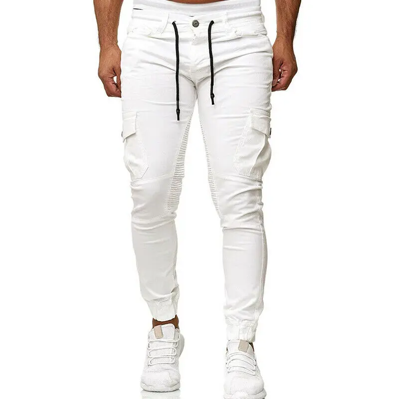

Mens Skinny Combat Cargo Pants Casual Slim Sports Joggers Long Trousers Bottoms