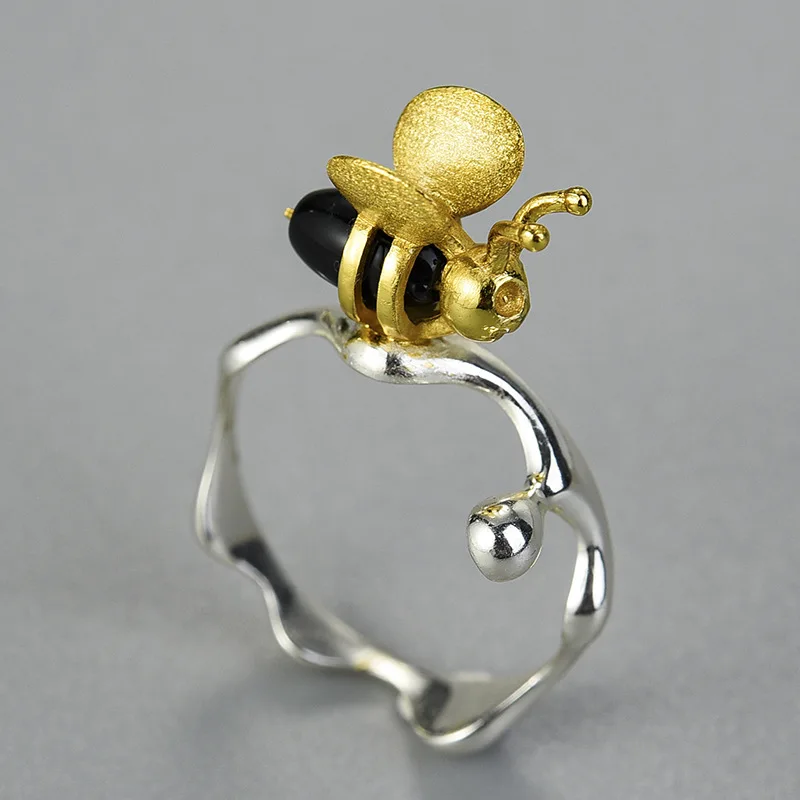 Fashion Jewelry 925 Sterling Silver Gold Bee and Dripping Honey Rings Real for Women Fine Accessories Gifts | Украшения и