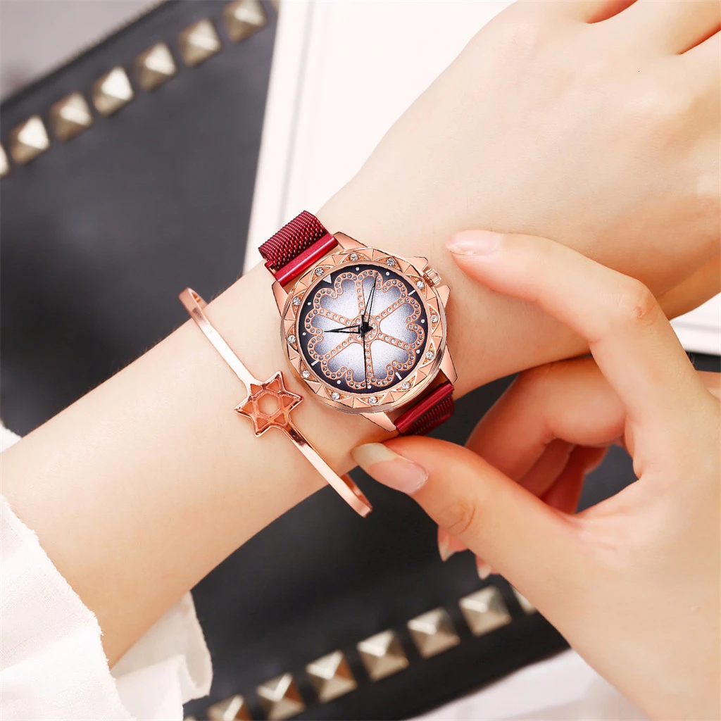 Лидер продаж женские кварцевые часы с сетчатым браслетом и магнитной