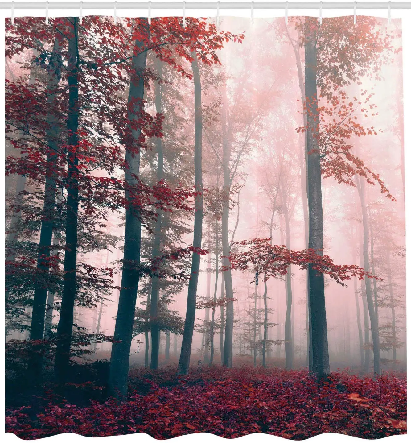 Занавеска для душа с изображением леса сезон осень мистик туман природа и