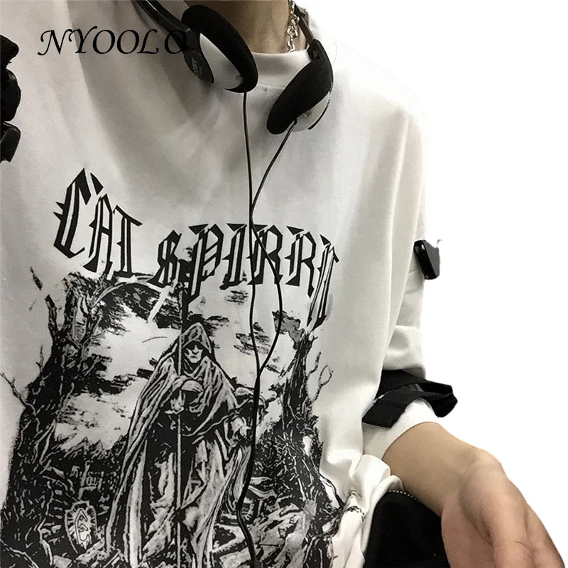 Футболка NYOOLO в стиле Харадзюку с принтом темных волшебников и надписей уличная