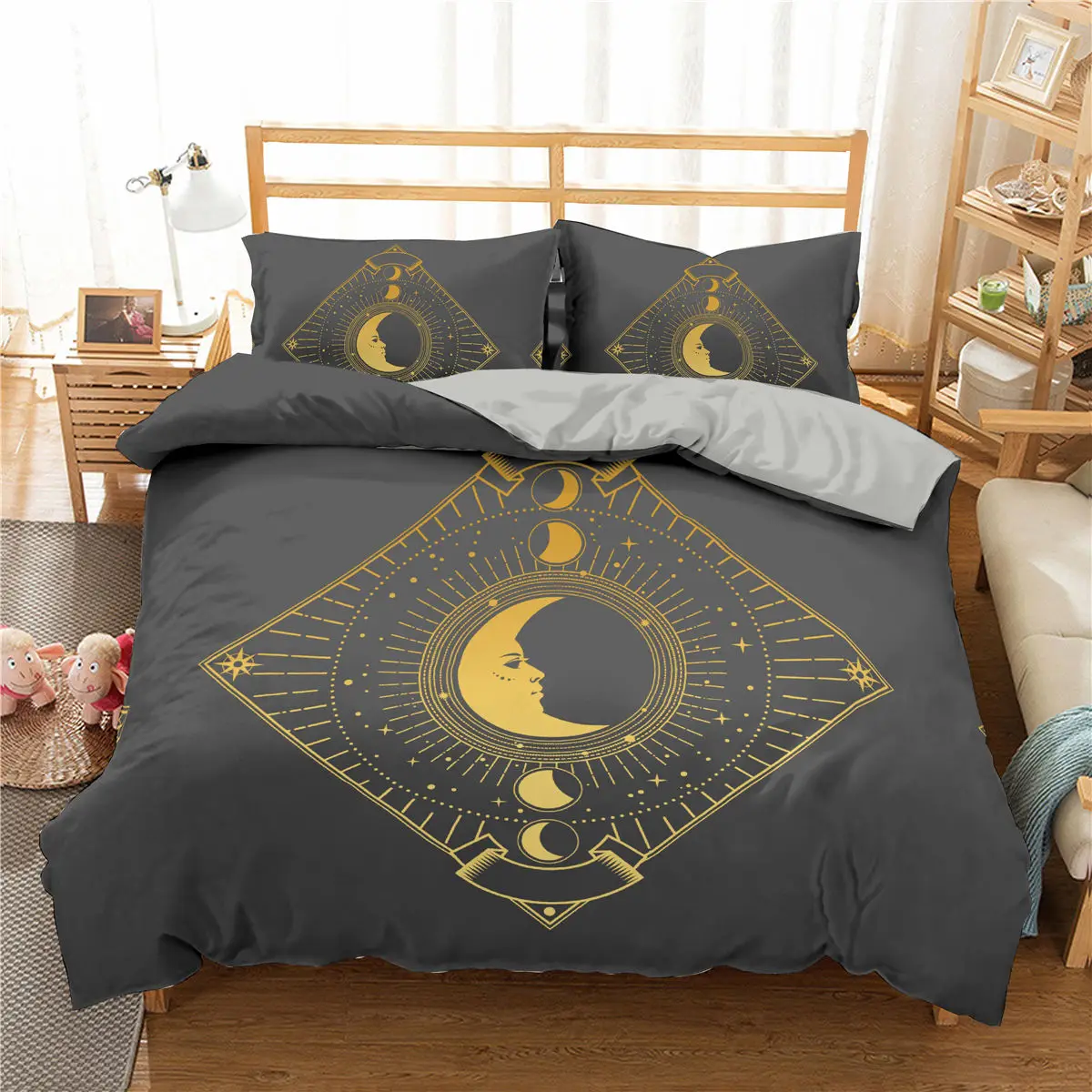 

Golden Moon printed Bedding Set Black Home Textiles Customizable 3pcs Bedroom With Pillowcase Duvet Cover Single Twin Full Size