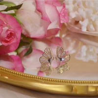 lovely butterfly studs earrings shining gold studs earrings ladys charm wedding accessories boutique jewelry anniversary gift