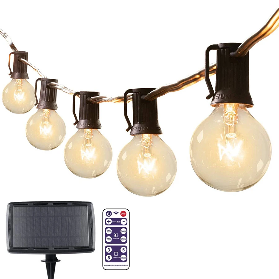 

Outdoor Globe Solar String Lights With Remote G40 Patio Solar Garland Fairy Light Waterproof Garland for Gazebo Porch Cafe Decor