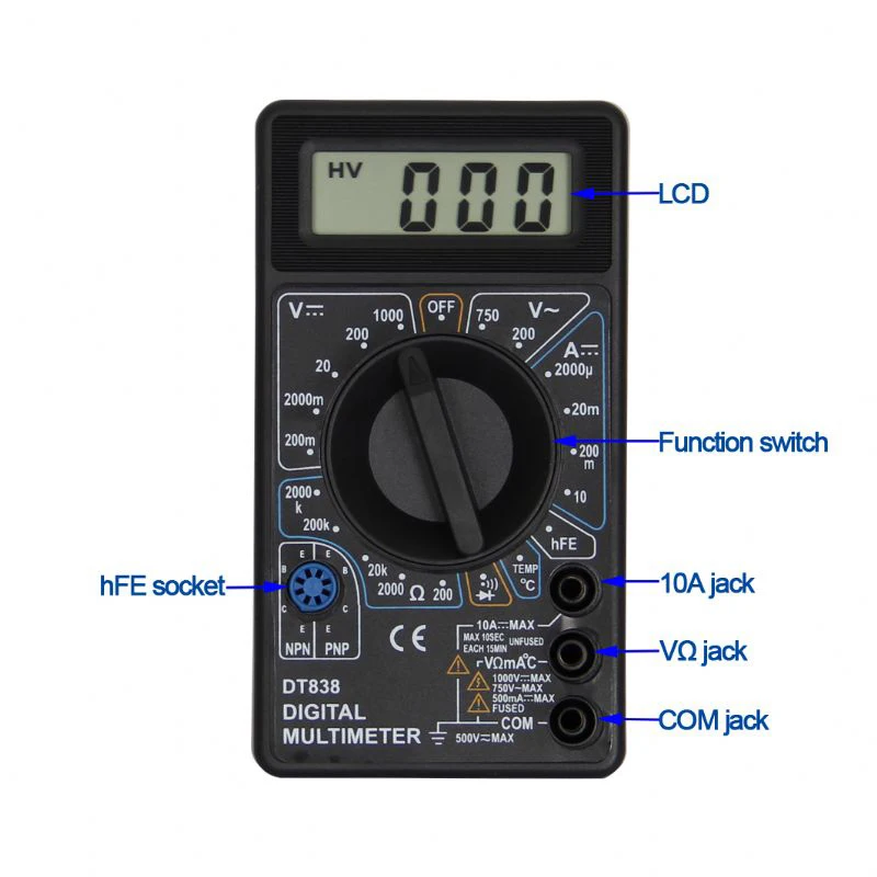 LCD Digital Multimeter Tester AC/DC Ammeter Test Lead Probe Hand Voltmeter Measuring Current Resistance Temperature Meter | Инструменты