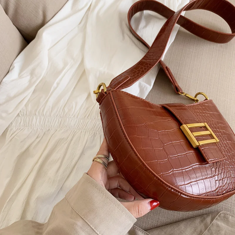 

Stone Pattern PU Leather Crossbody Bags For Women 2019 Solid Color Shoulder Messenger Bag Female Handbags Saddle Bag