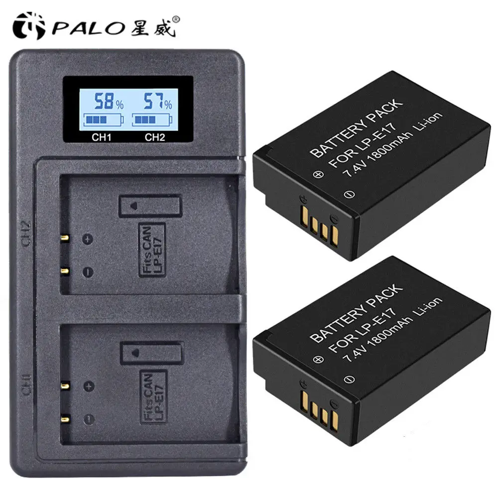 set PALO 2 шт. LPE17 LP E17 LP-E17 Батарея+ ЖК-дисплей USB Dual Зарядное устройство для цифровой однообъективной зеркальной камеры Canon EOS 200D M3 M6 750D 760D T6i T6s 800D 8000D поцелуй X8i камеры - Цвет: set