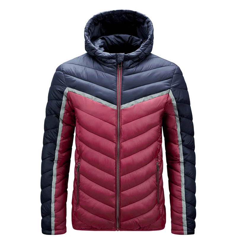 2020 New Winter Hoodied Parkas Men's Jacket Contrast Color Casual Fashion Warm Zipper Pocket Cotton Coat Large Size Men Clothing