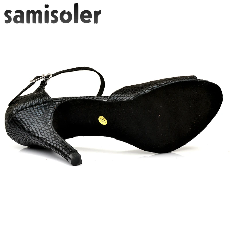 Samisoler Black New Cloth Collocation Shine Ribbons Ballroom Fashion Dance Women Latin Dance Competition Shoes