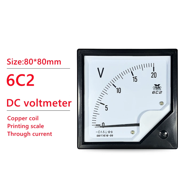 

6C2 DC Voltmeter 5V 15V 30V 50V 150V 250V 300V 450V 500V 750V Pointer Type Voltmeter Installation Instrument Analog Panel Volt