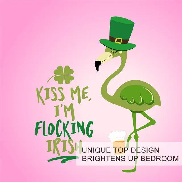 BlessLiving Flamingo Bedding Set St. Patrick's Day Duvet Cover Green Hat Bed Set Lucky Shamrocks Bedspread Beer Pink Home Decor 3