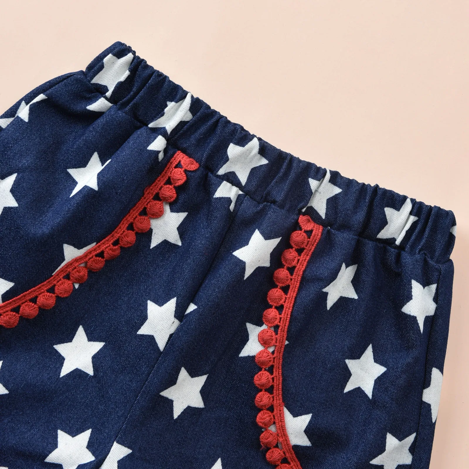 

2021 0-5y Casual Kids Baby Girl Clothes Independence Day Striped Ruffle Short Sleeve T-shirt+stars Print Shorts Summer Outfits