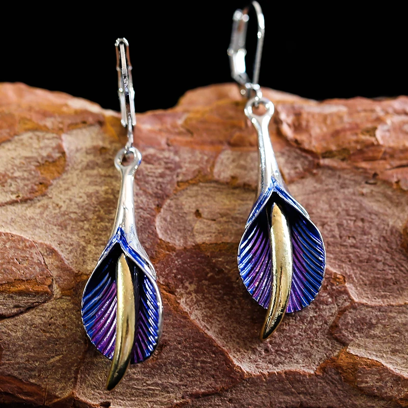 

Blue Calla Lily Vintage Crochet Earrings For Women Bohemia Handmade Engraving Fashion Statement Jewelry D453