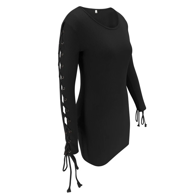 Женское трикотажное платье свитер с круглым вырезом и длинным рукавом|Женские