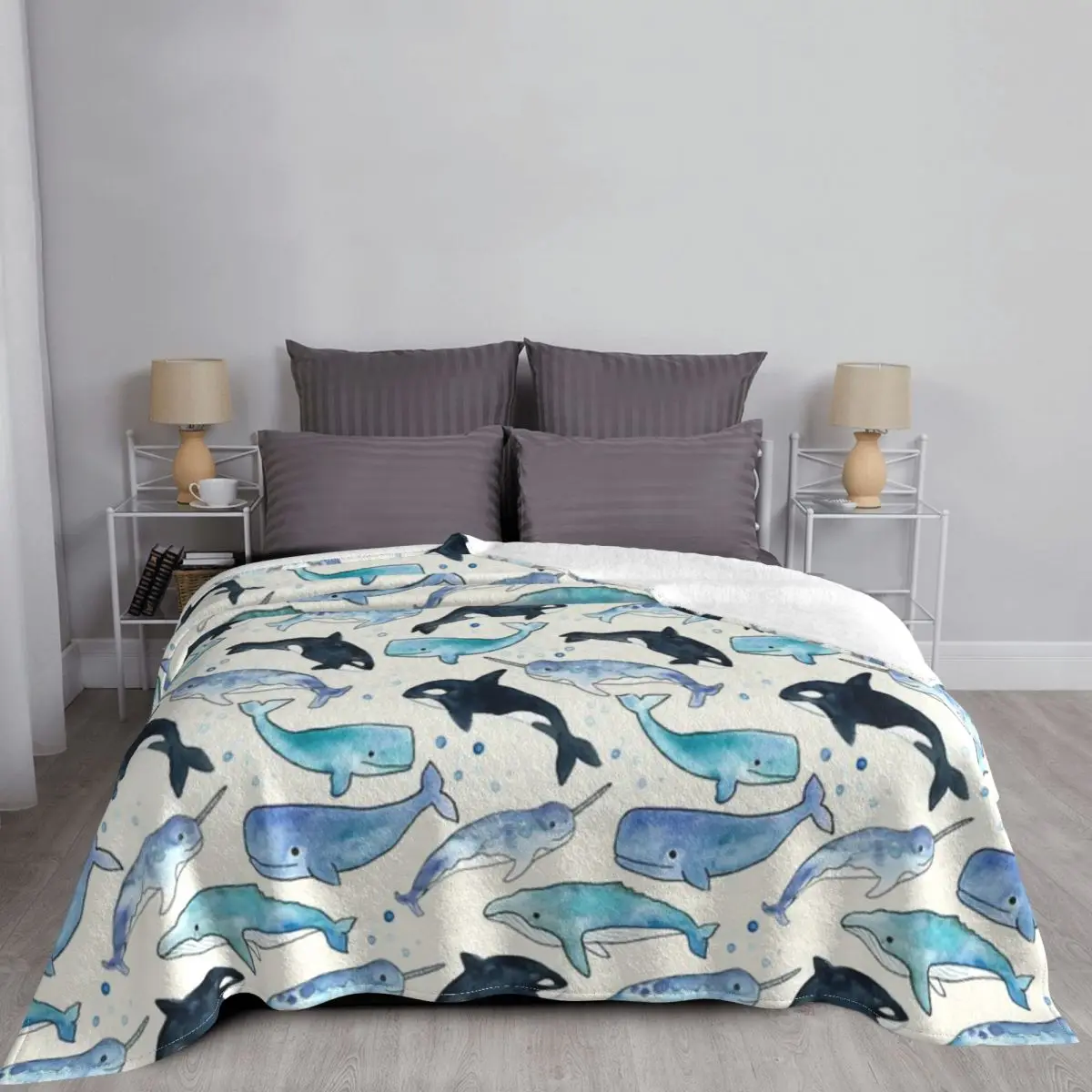 

Whales Orcas & Narwhals Blanket Bedspread Bed Plaid Comforter Towel Beach Luxury Beach Towel