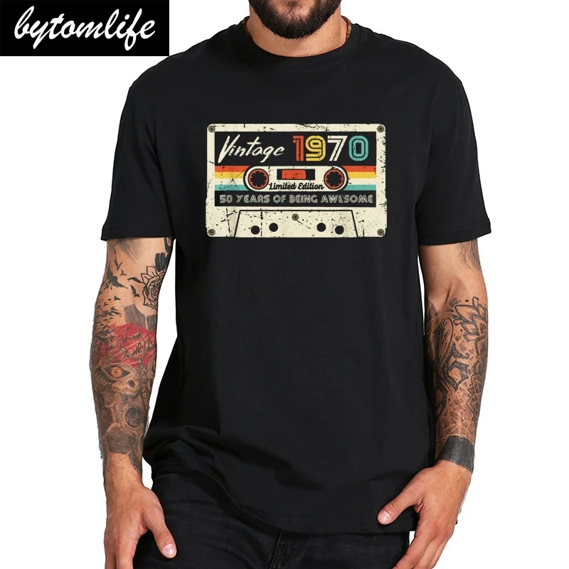 

Vintage 1970 T Shirt Made In 1970 50th Birthday Retro Style Tshirt 100% Cotton EU Size Breathable Tee Tops