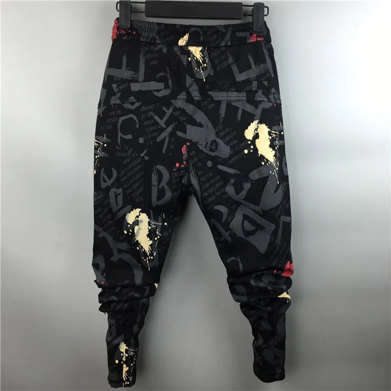 

KIOVNO Fashion Men Hip Hop Harem Pants Printed Streetwear Tapered Trousers For Male Elastic Waist