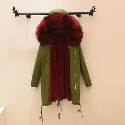 Color 5 Schinteon/зимняя длинная куртка с мехом; теплая верхняя одежда из искусственного меха енота; воротник со съемным искусственным мехом внутри; подкладка из кроличьего меха для женщин - Цвет: Color 5
