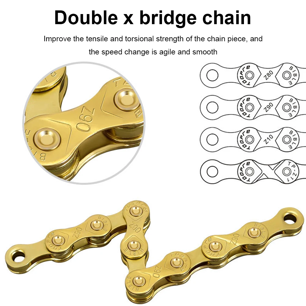 

Gold Bike Chain 6 7 8 9 10 11 Speed Mountain Bike Chain 116 Links MTB Road Folding Bike Chain with 1Pair Missing Links
