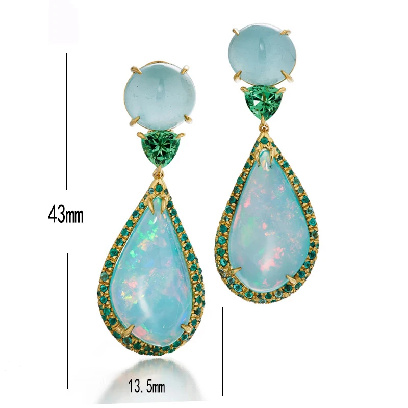 

New Emerald Fire Opal Water Drop Stone Screw Back Earring For Women Fashion Jewelry Charming Multicolor Birthstone Stud Earrings