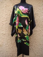 hot sale black chinese womens silk rayon robe bath gown yukata nightgown one size free shipping s5001