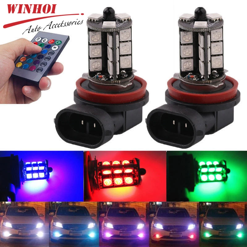 2 шт. H8 H9 H11 5050 27SMD автомобильный головной светильник лампы светодиодный RGB для